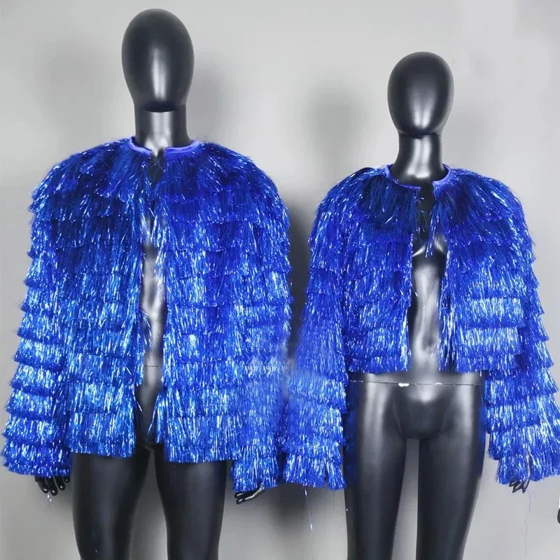 Bar Singer Tassel Coat Concert Tour Dance Costume Male Women Dancer Party Rave Show Fringe Jacket Cloak Stage Performance Wear