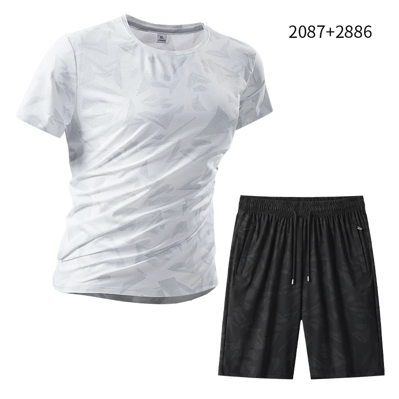 

2026 New Sports Set for Men Short Sleeve Shorts Summer Ice Silk Pants Quick Dry T-Shirt 2 Piece Set Air Conditioning Pants Set