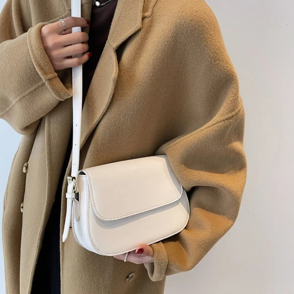Simple Square Flap Crossbody Shoulder Bag Leather Coin Purse PU Shoulder Bag Korean Style Solid Color Women Crossbody Bag Girl