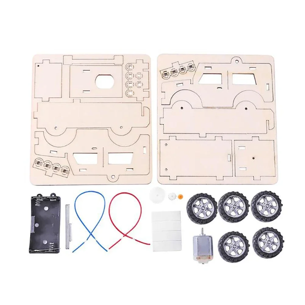전기 DIY 지프 모델 키트 - 작동 모터 및 분리형 부품이 포함된 목재 조립, STEM 엔지니어링 장난감