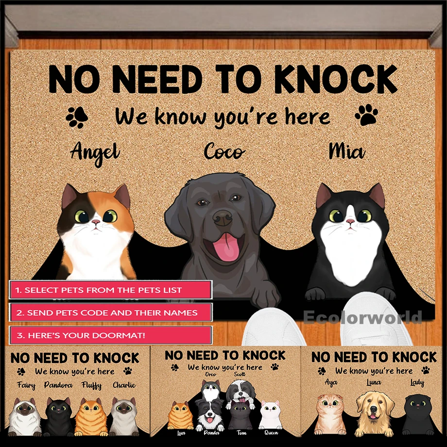 Funny Personalized Dog Cat Decorative Mat No Need To Knock Custom Doormat Anti-slip Rubber Gift for Pet Lovers House Home Decor