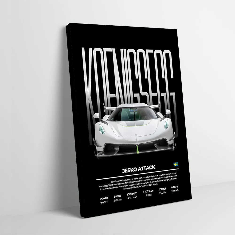 

Спортивный автомобиль Jesko Attack Печать Плакат на заказ E Картины Настенная живопись на холсте для украшения интерьера Гостиная Wand Deko