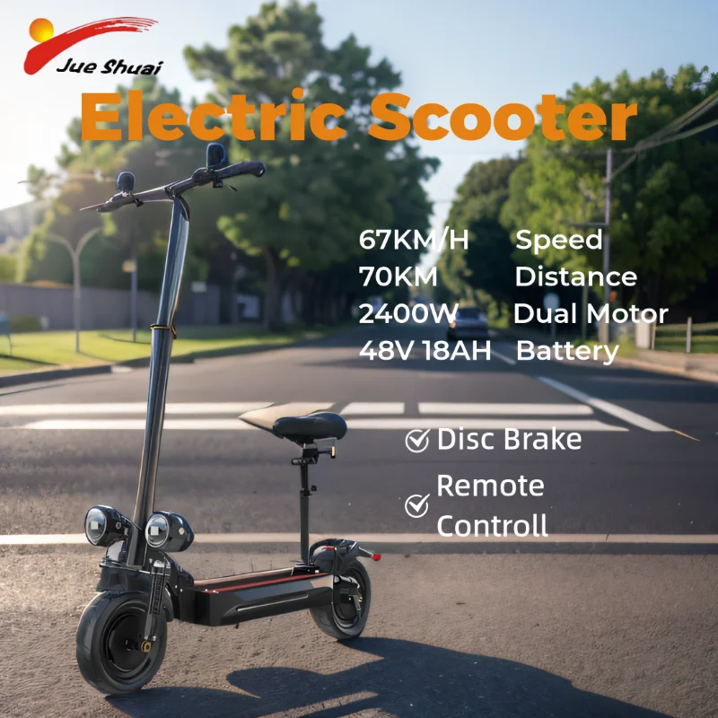 

2400W Dual Motor Electric Scooter Unisex 48V 18AH Battery 67KM/H Aluminum Alloy Max Load 150KG EScooter 10Inch Street Road Tire