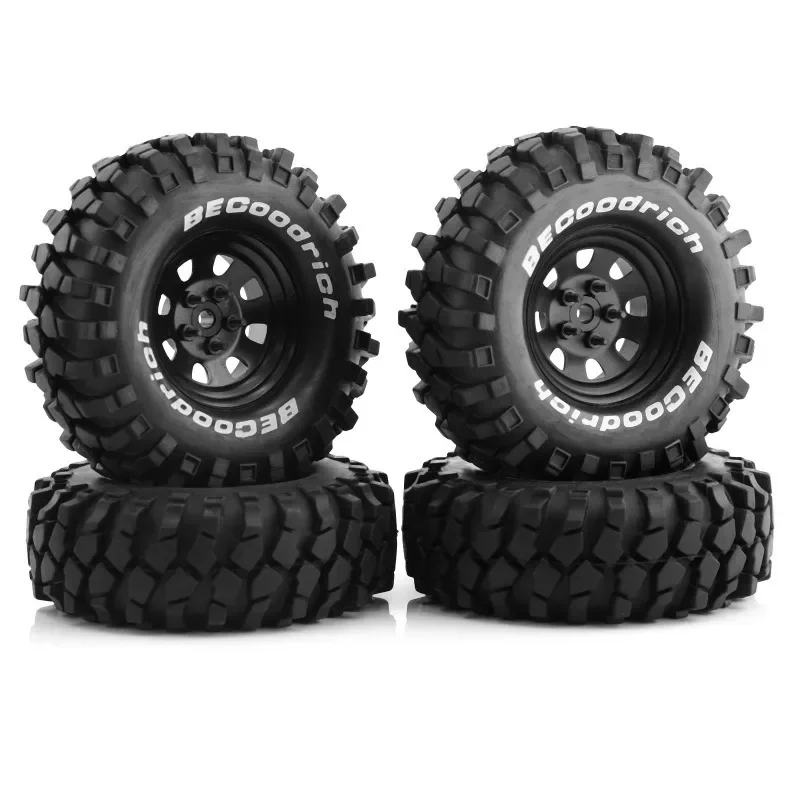 4pcs 1.9-inch NT4 metal wheel rim 90 100 110mm rubber tire, wheel inner hole 5mm, suitable for RC tracked vehicle