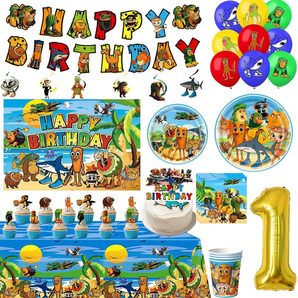 

103pcs Cartoon Italian Brainrot Birthday Decoration Set Tungtungtung sahur Tralalero Tralala Bombardiro crocodilo Baby showe