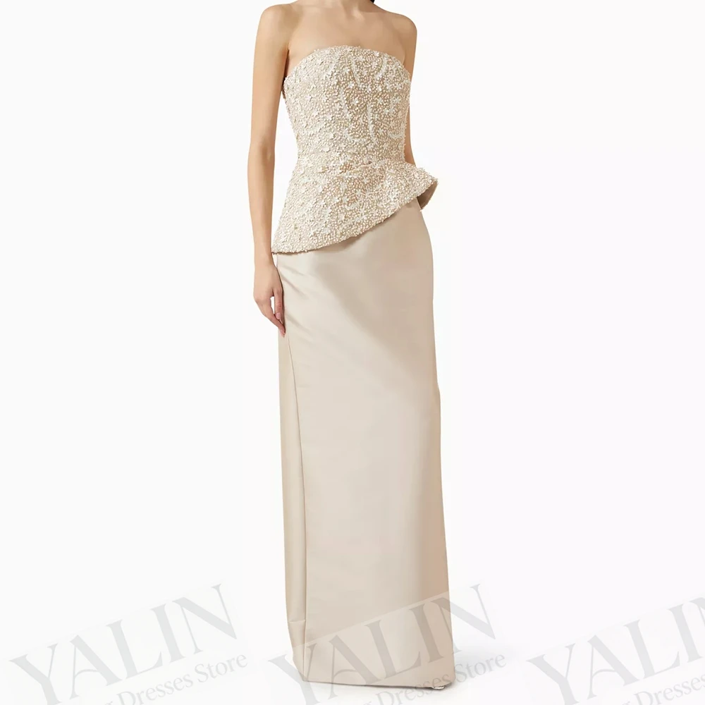

Women's Straight Evening Dresses Floor-length Strapless Sleeveless Prom Gown Simple Fashion Sequined Backless Customized Gowns