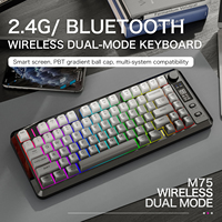 FREEWOLF M75 Wireless Keyboard, Bluetooth Dual-mode, PBT Gradient Ball Cap, With Display Screen, Gaming Keyboard