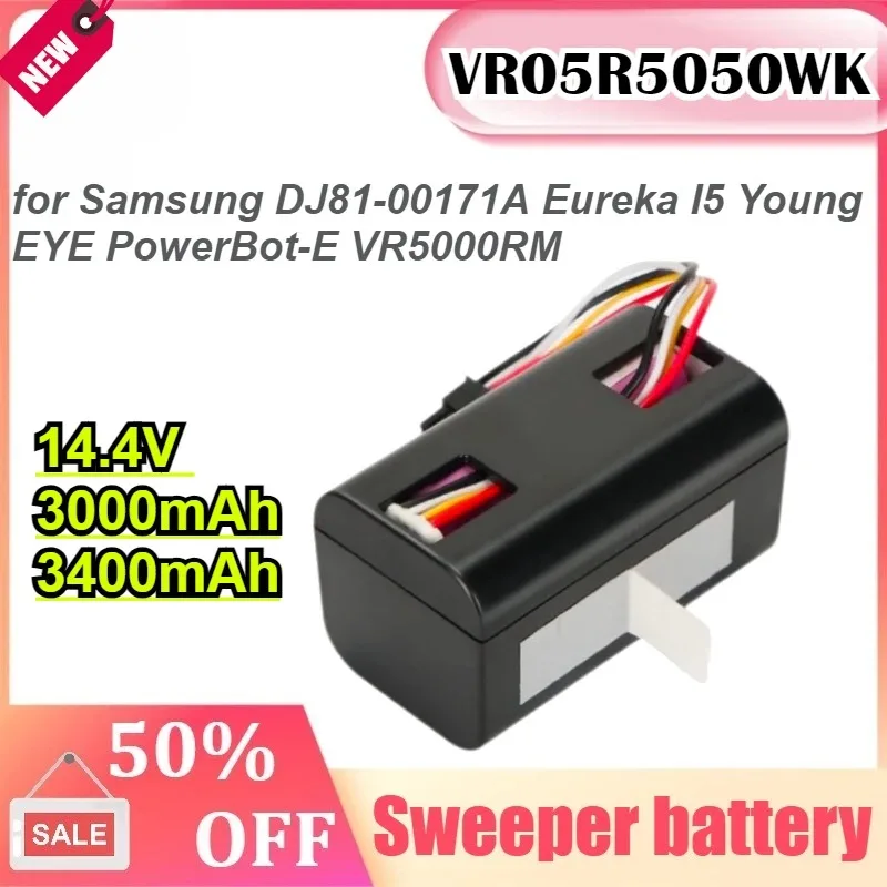 

Аккумулятор для пылесоса 14.4V 3000/3400mAh VR05R5050WK для Samsung DJ81-00171A, Eureka I5 Young, EYE PowerBot-E, VR5000RM