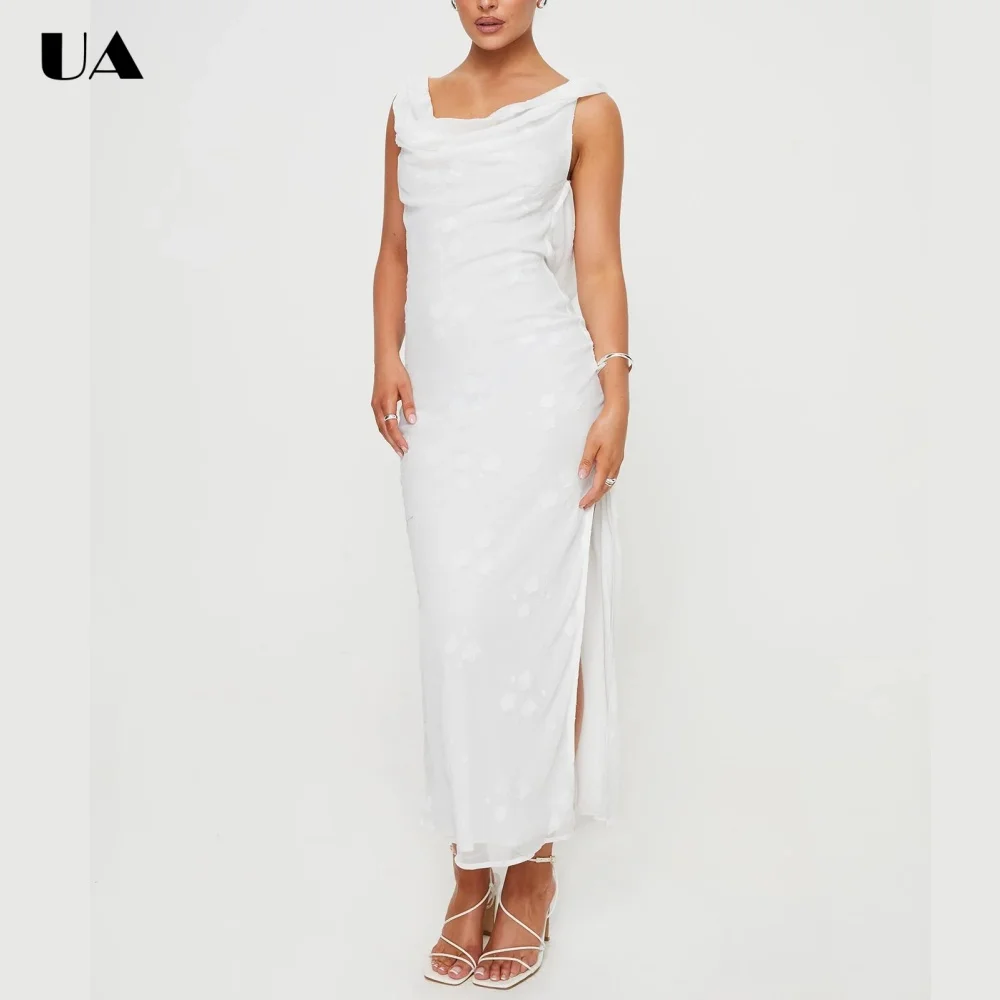 

ULBYANRN Sexy Sheath Backless Prom Dress for Woman, Elegant Solid Draped Neck Evening Dress, Customized Sleeveless Party Dress