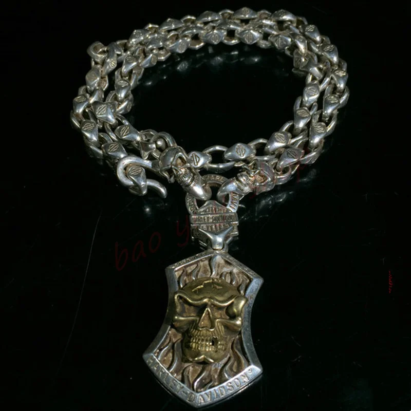 Tibetan Silver Hand Necklace, Hollowed Out Skull Bracelet, Male domineering Silver Necklace,Auspicious Jewelry