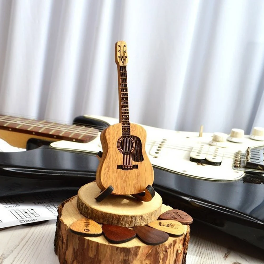 Wooden Guitar Pick Holder with Guitar Pick & Stand Guitar Plectrum Case Guitar Pick Storage Box Gift for Music Instrument Lover