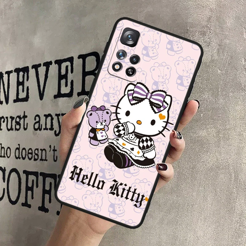 Sanrio Hello Kitty For Xiaomi Redmi Note 13 12 11S 11 10 Pro Plus Soft TPU Shockproof Black Phone Case