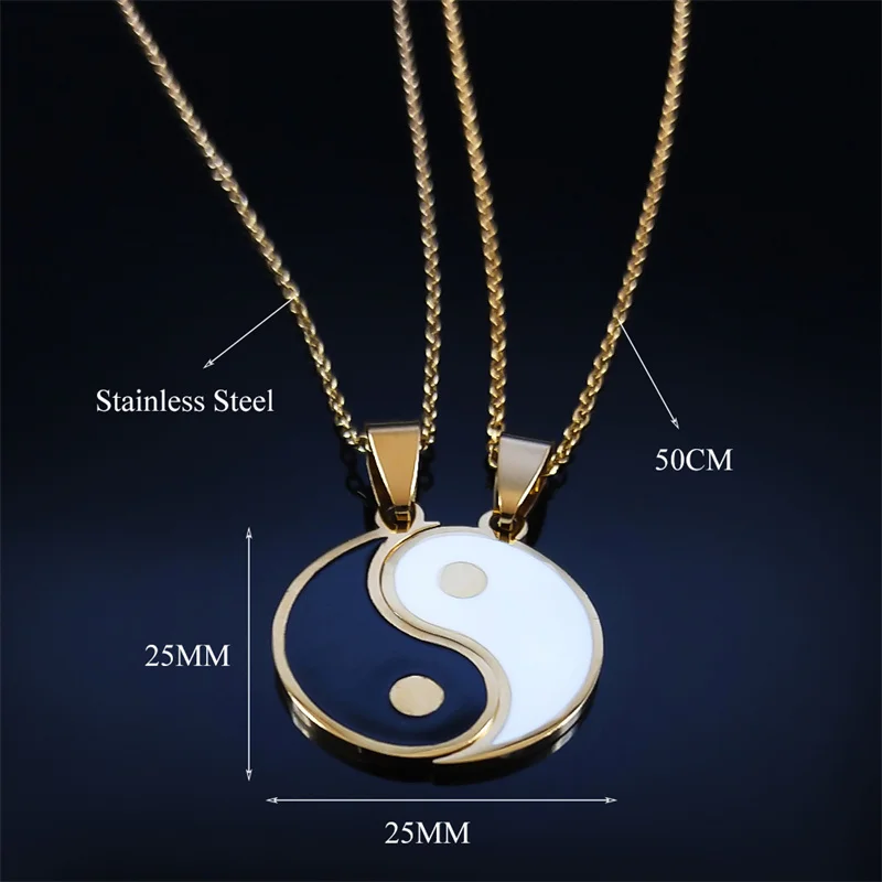 2PCS Yin Yang Tai Chi Gossip Stainless Steel Necklaces Couple Pendants Necklaces Jewelry bijoux acier inoxidable femme N2052S01