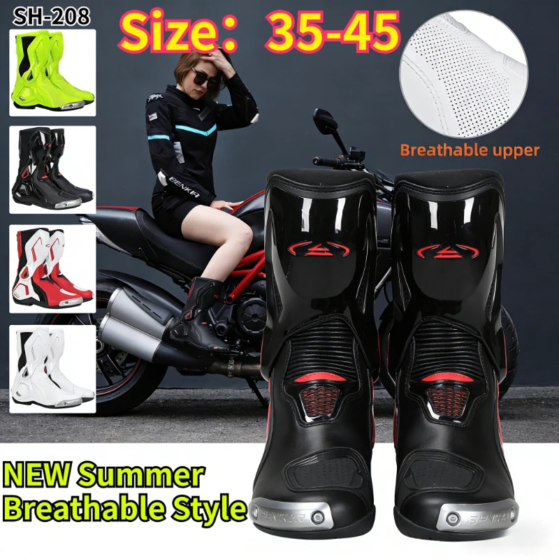 

BENKIA Motorcycle Riding Boots CE Certified Professional Track Racing Boots Anti-Collision Off-Road Botas Moto For Summer Rally