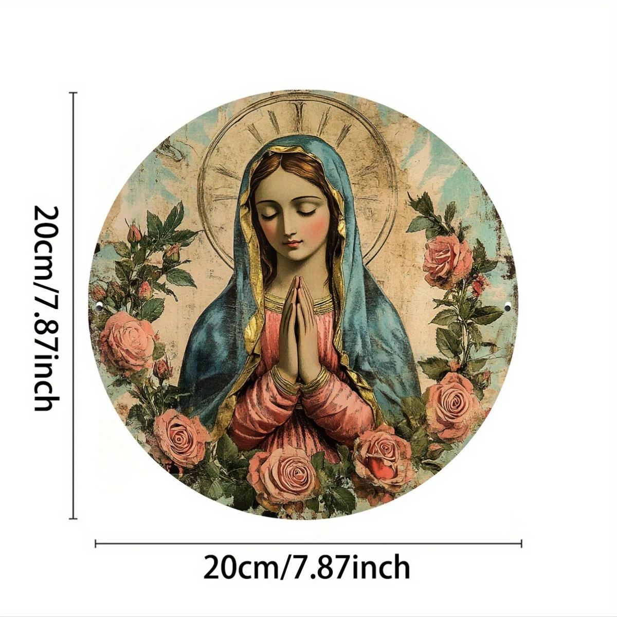 Round Metal Religious Icon Wreath Sign with Praying Figure, Aluminum Foil Engraving Home & Wall Decor for Events and Parties - 8