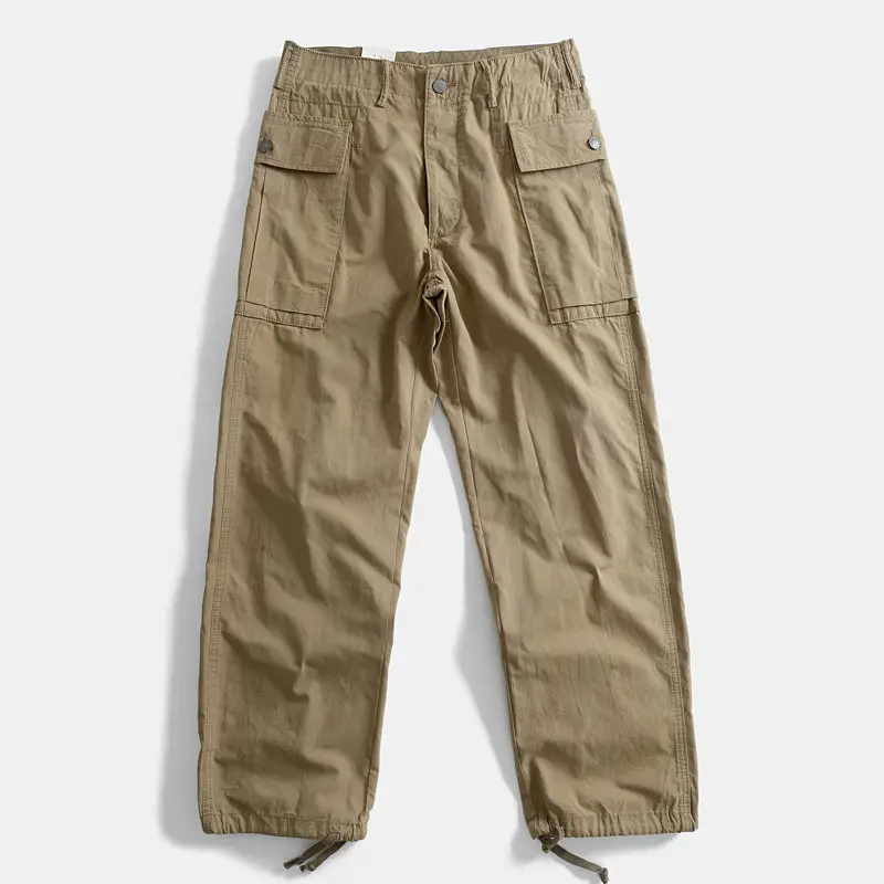 

P44 Button Fly Spring Summer Thin American Retro Wide Leg Loose Straight Casual Pants for Men Outdoor Big Pockets Cargo Trousers