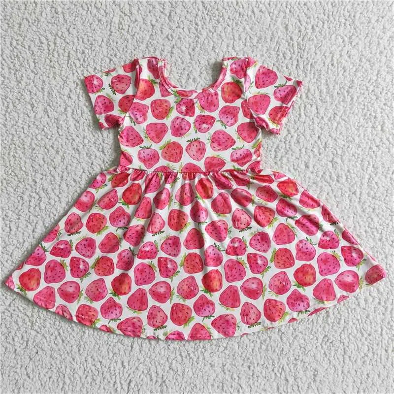 

Toddler RTS New Summer Sweet Strawberry Print Baby Girls Fashion Design Skirt Beautiful Boutique Strap Dresses