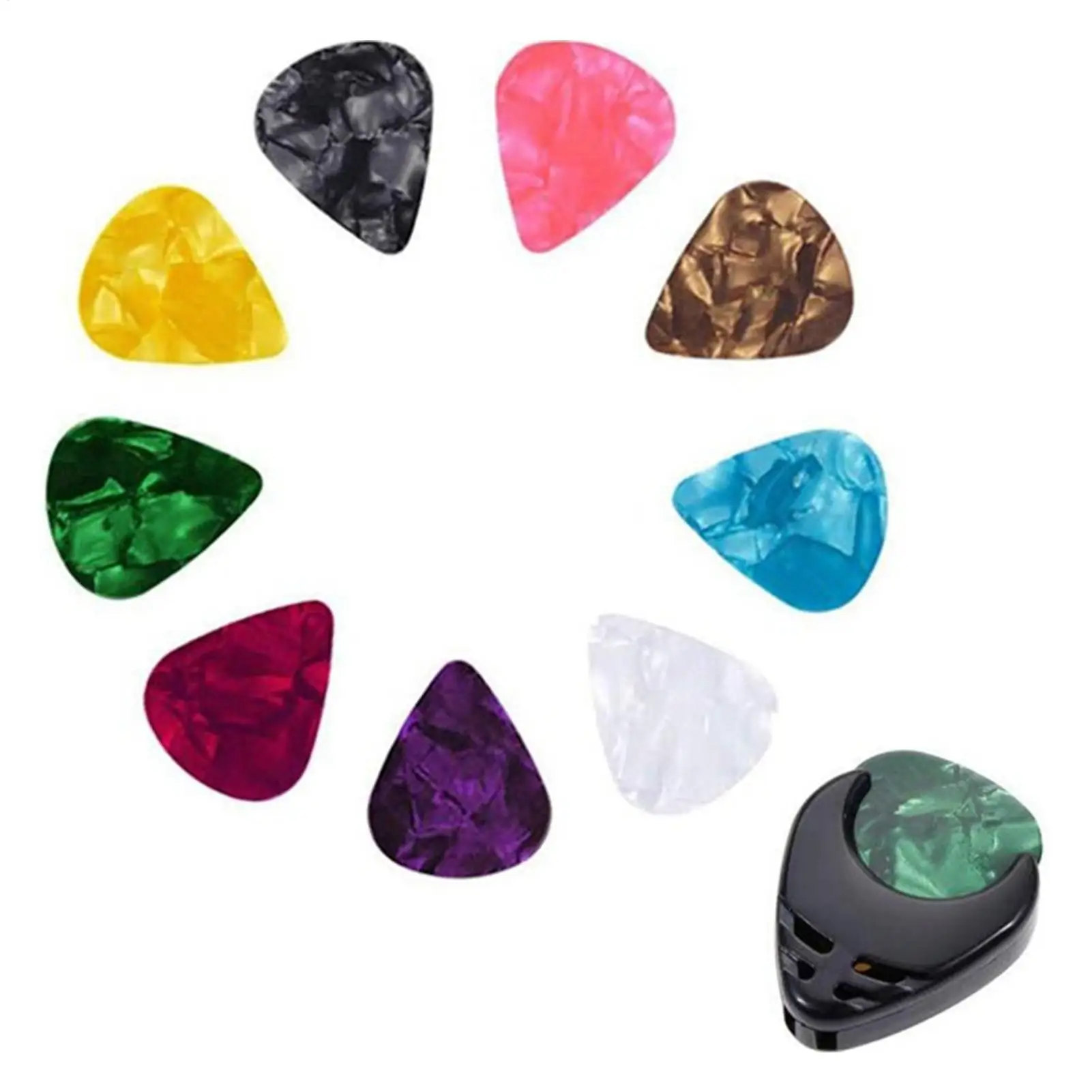 10-teiliges Gitarrenplektren- und Gitarrenplektrenhalter-Set für Akustikgitarre, E-Gitarre, Bass, Ukulele, zum Aufkleben, 0,46 mm dick