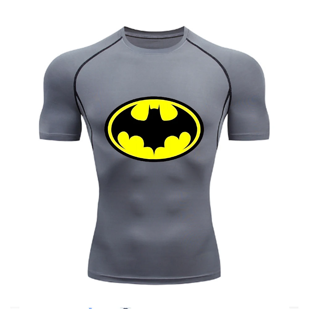 Summer Short Sleeve Men Compression Tee Shirt Bat Print Sport Quick Dry Gym Tshirt Fitness Workout Undershirt Elasticity Top Tee