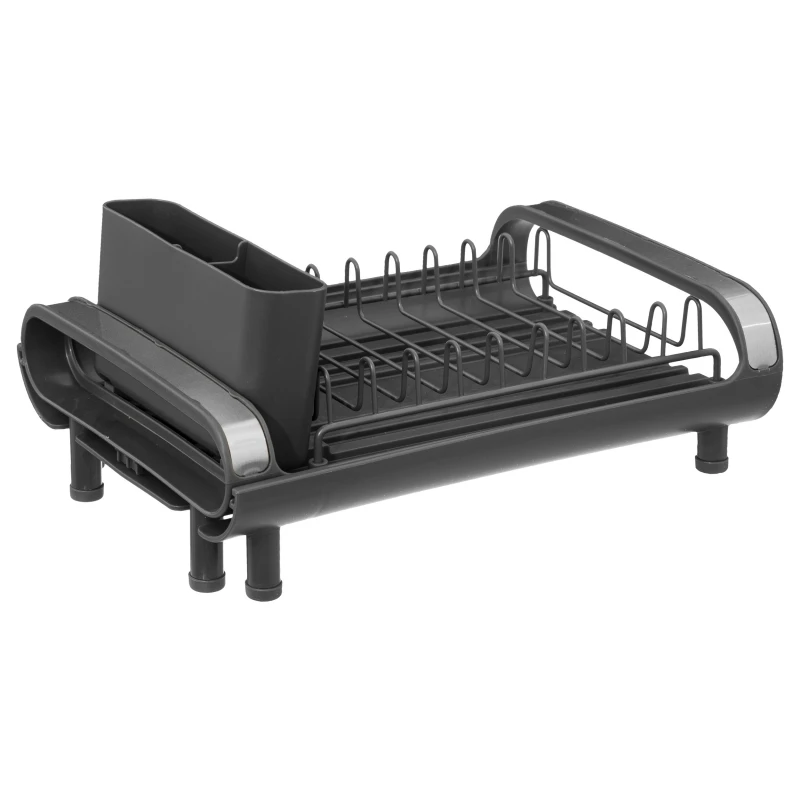 Dish Drainer, extendable dish drainer with cutlery basket, dark gray 651190 anti-slip legs