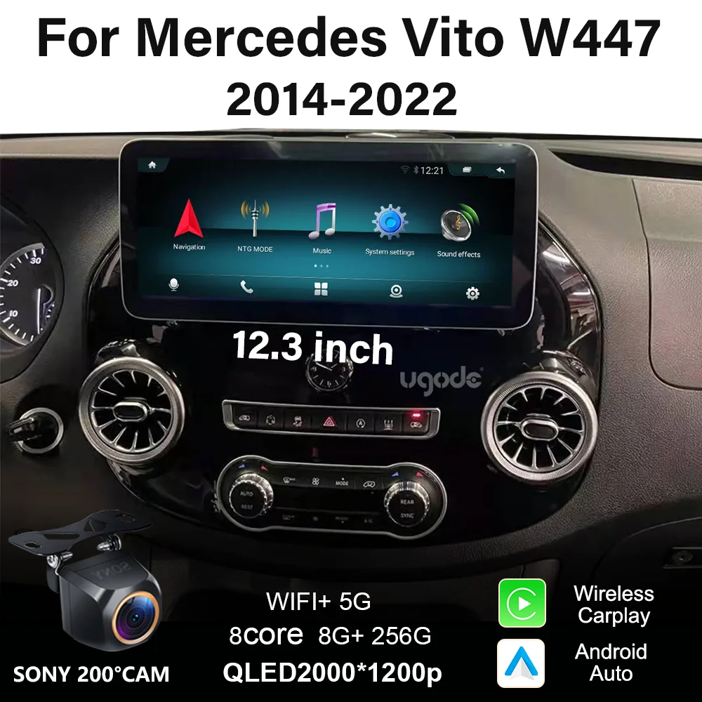 

Android 12.3 inch For Mercedes Vito W447 2014-2022 Car Smart Multimedia Video Player GPS Radio 5G CarPlay Navigation WIFI QLED