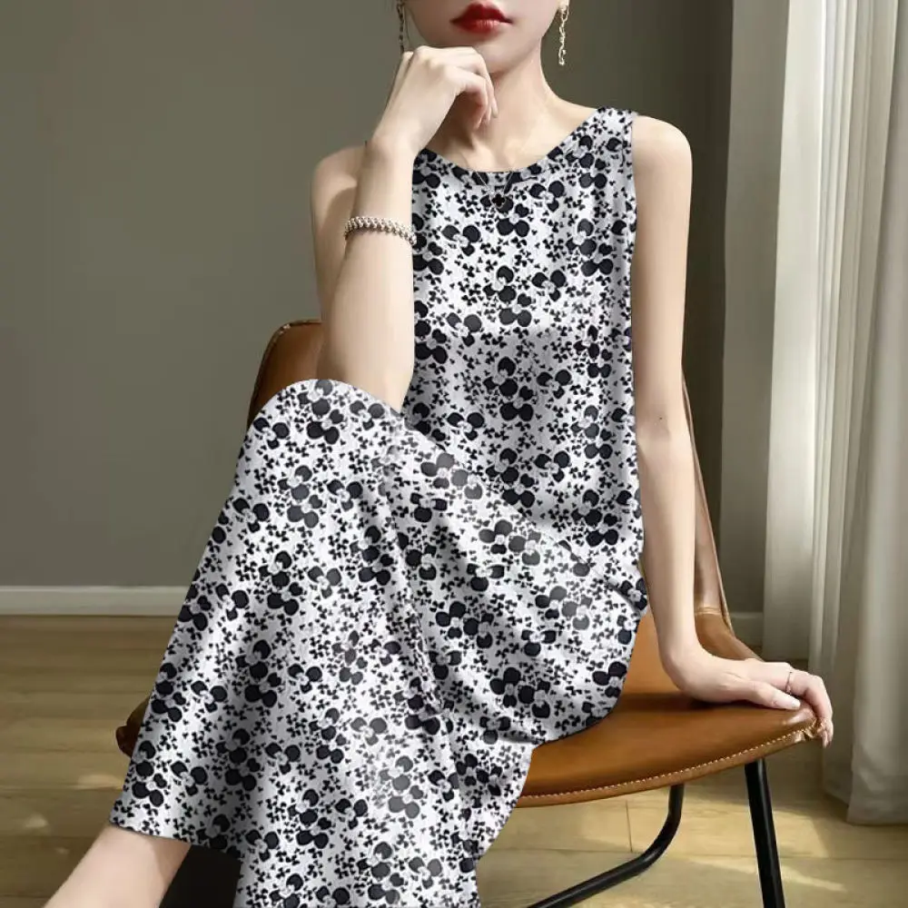 Summer Women Dress Floral Print Spaghetti Strap Sleeveless A Line Casual Beach Vacation Dresses Elegant Slim Fit Vest Gown view 2