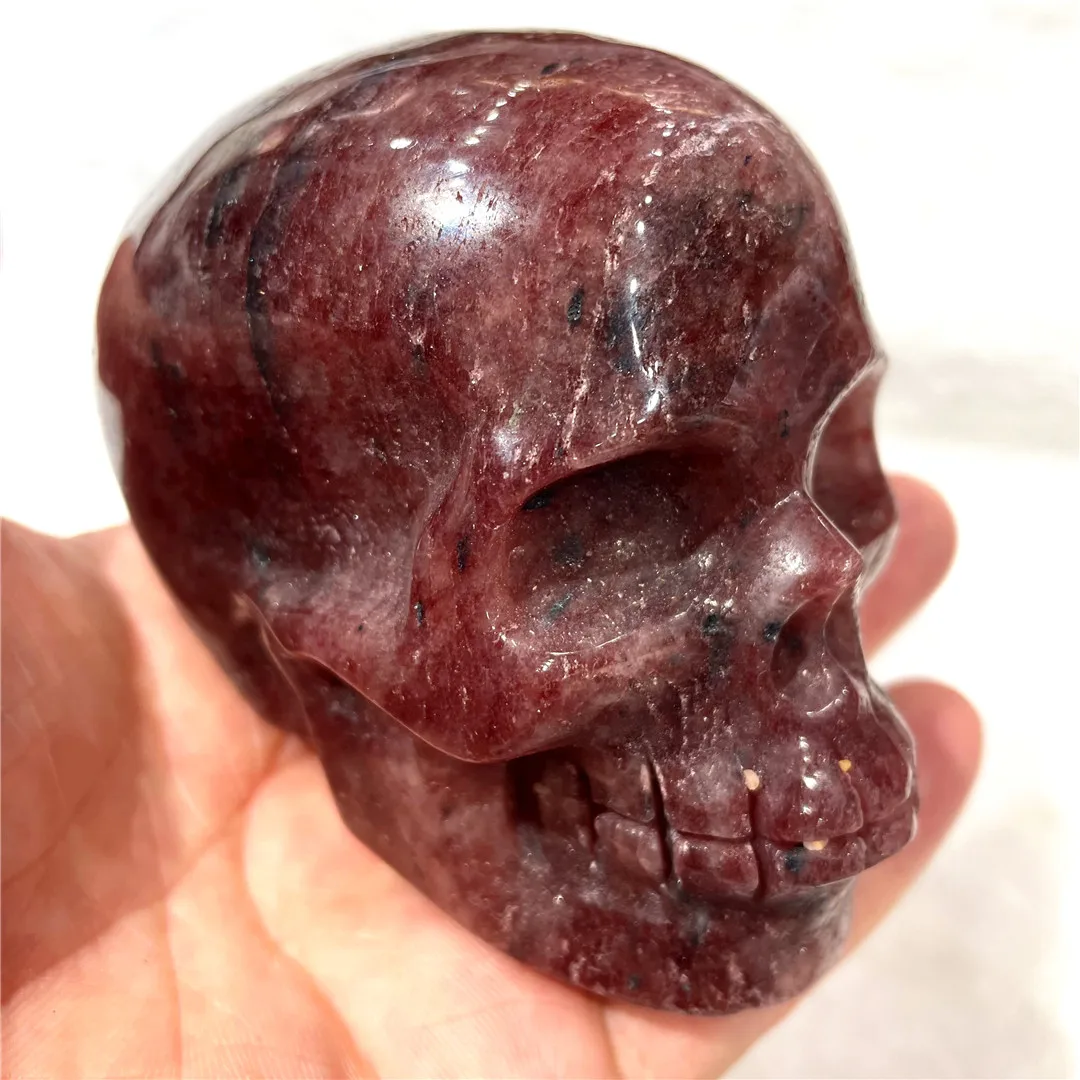 

10cm Old Mine Rocks Natural Strawberry Minerals Crystals Carved Skull Collectible Indie Jewelry Witchcraft Supplies Witch Decor