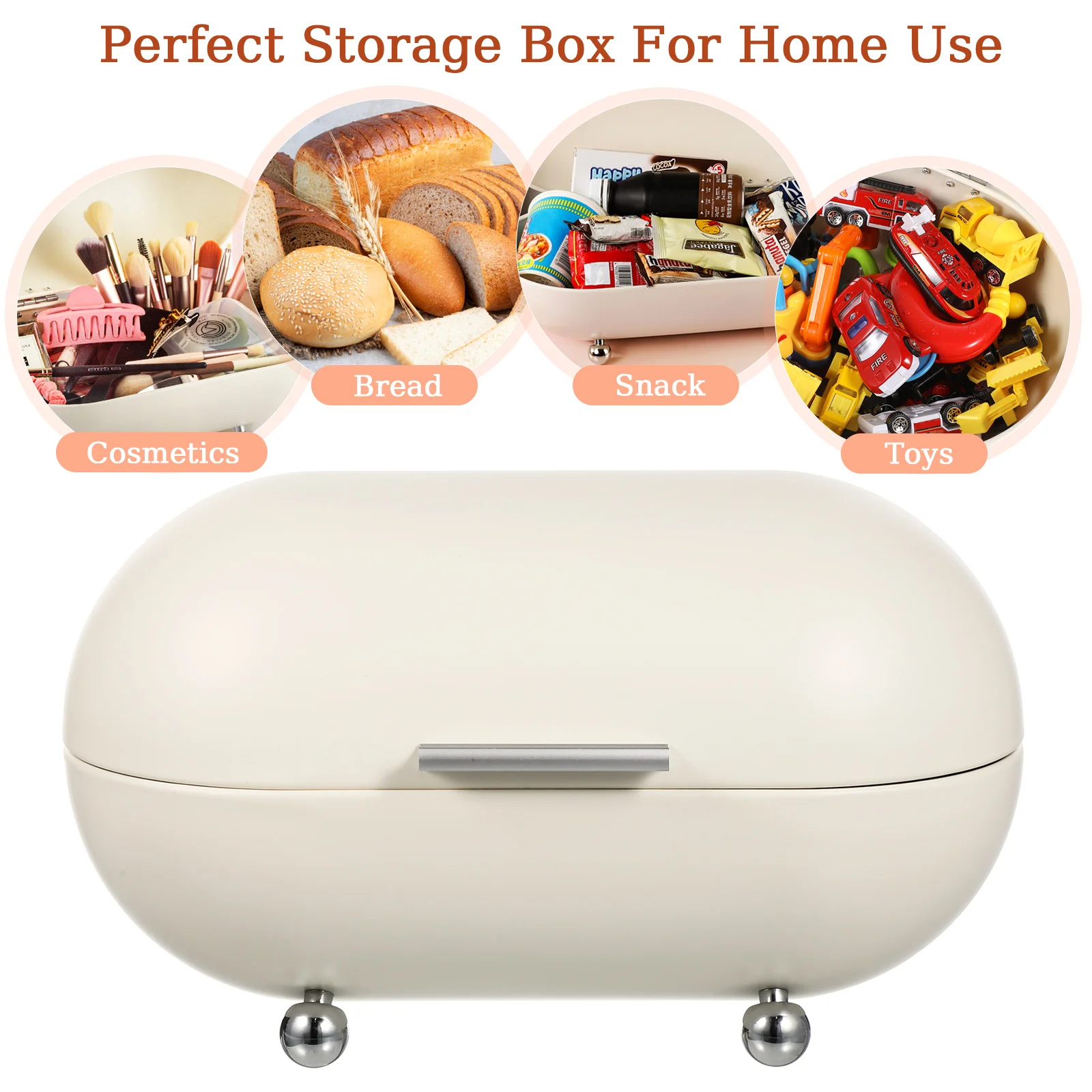 Trash Can with Lid Bread Box Metal Holder Container Snack Containers Keeper White Kitchen Food Desktop Bin Baby