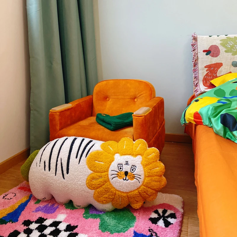 Cute Tiger Plush Pillow Office Sofa Cushion Soft Polyester Fiber Home Decorative Pillow Lovely Animal Shaped Pillow