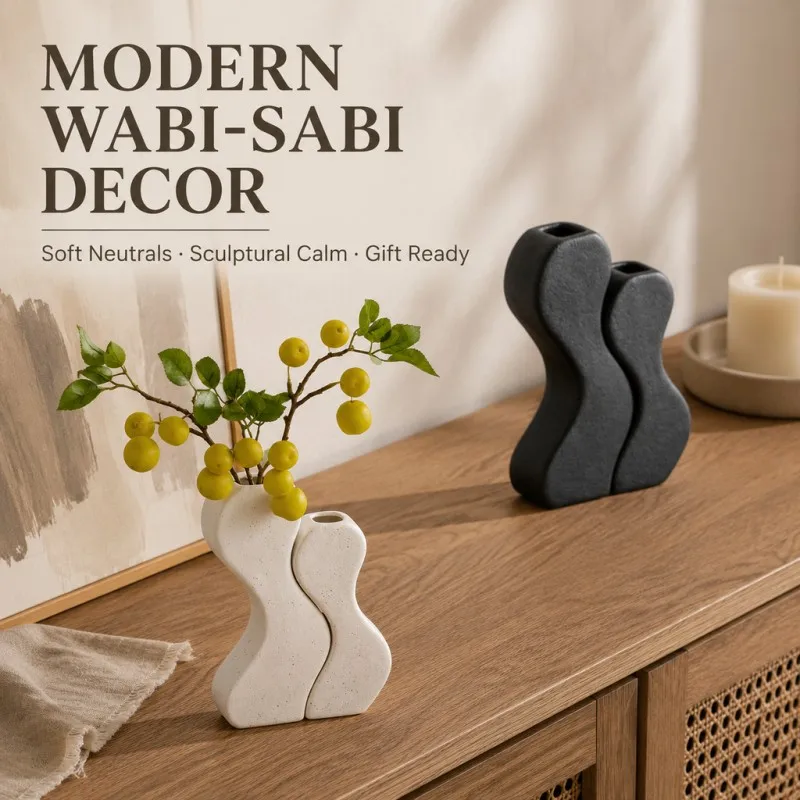 2Pcs Puzzle Body Sculpture Vase Duo 3D Printed PLA Speckled Sand Matte Vase Wabi Sabi Decor For Dried Flowers, Artificial Plants
