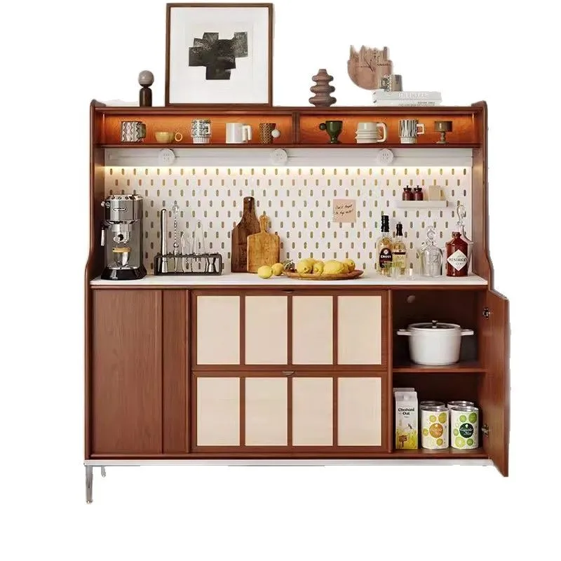 

Medieval solid wood against the wall dining side cabinet living room multi-functional retro coffee storage