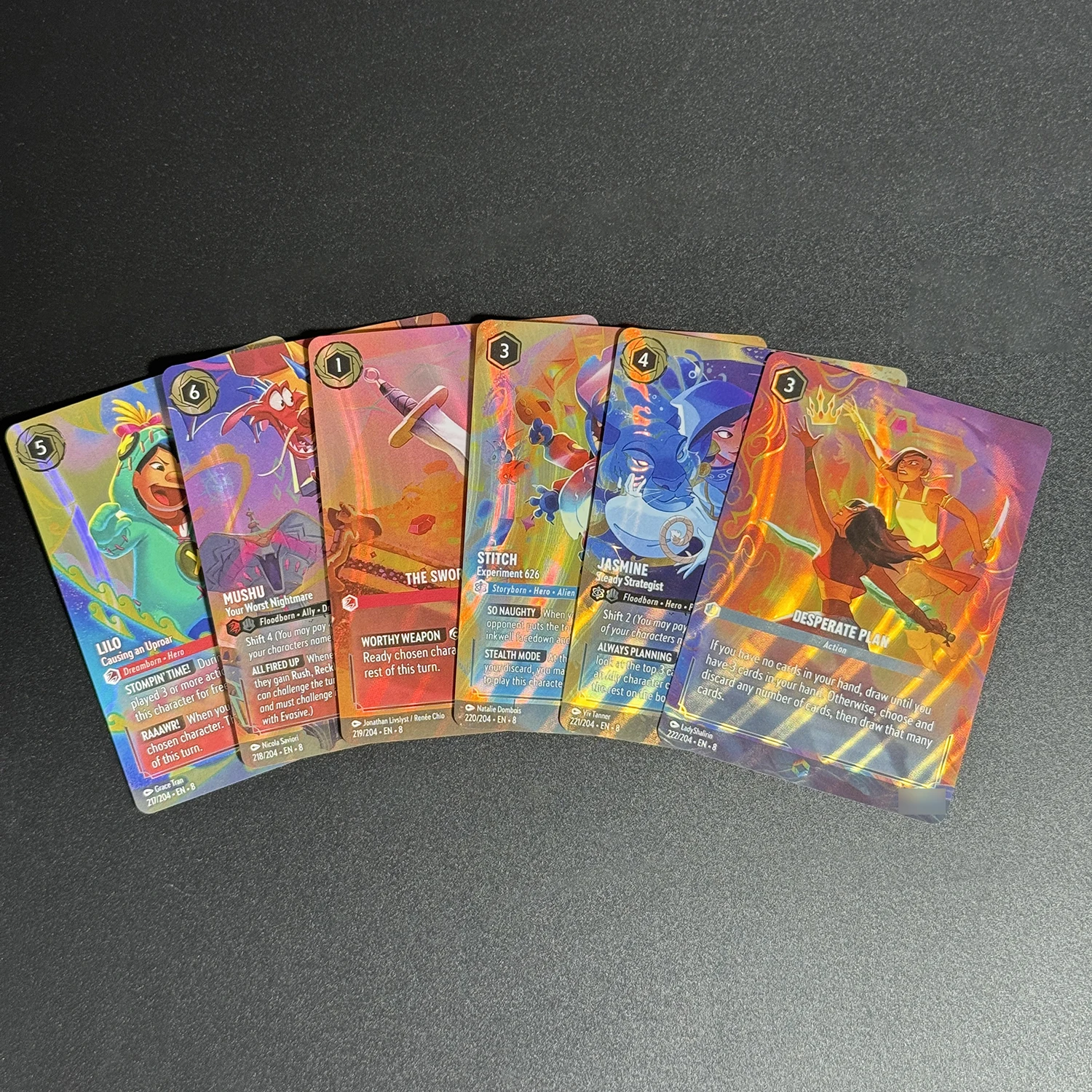 로르카나 엔찬티드 포일 프록시 보드게임 카드 제이파르의 왕좌 TCG 라푼젤 캡틴 후크 밤비 스티치 컬렉션용 (8장)
