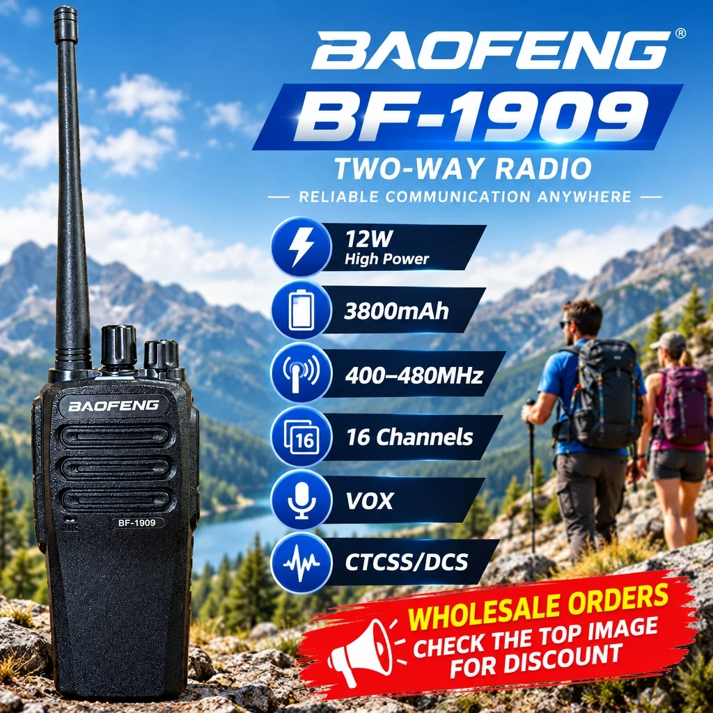 Baofeng 1909 12W Handheld Two Way Radio 400-470MHz 3800mAh Battery 16 Channel Portable Walkie Talkie