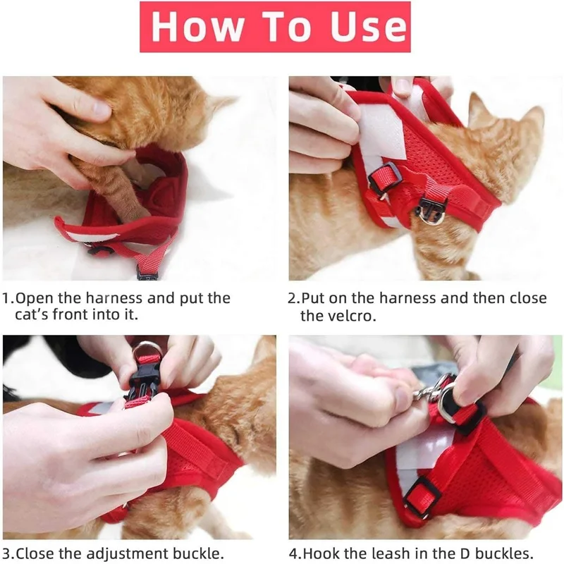 Katzenharnisch mit Leine, verstellbare Hundeweste aus Polyester-Mesh, atmungsaktive Geschirre für kleine Hunde, Katzenzubehör – Detail 3