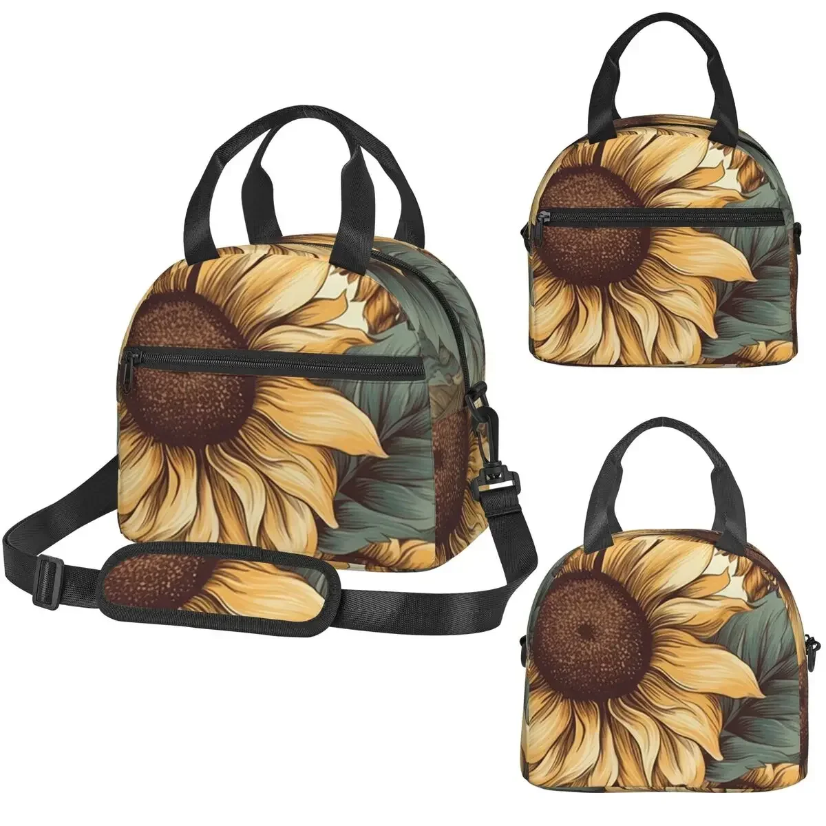 Golden Sunflower Cluster Vintage Botanical Drawing Insulated Lunch Bag for Kids School Cooler Thermal Box Portable Lunch Boxes