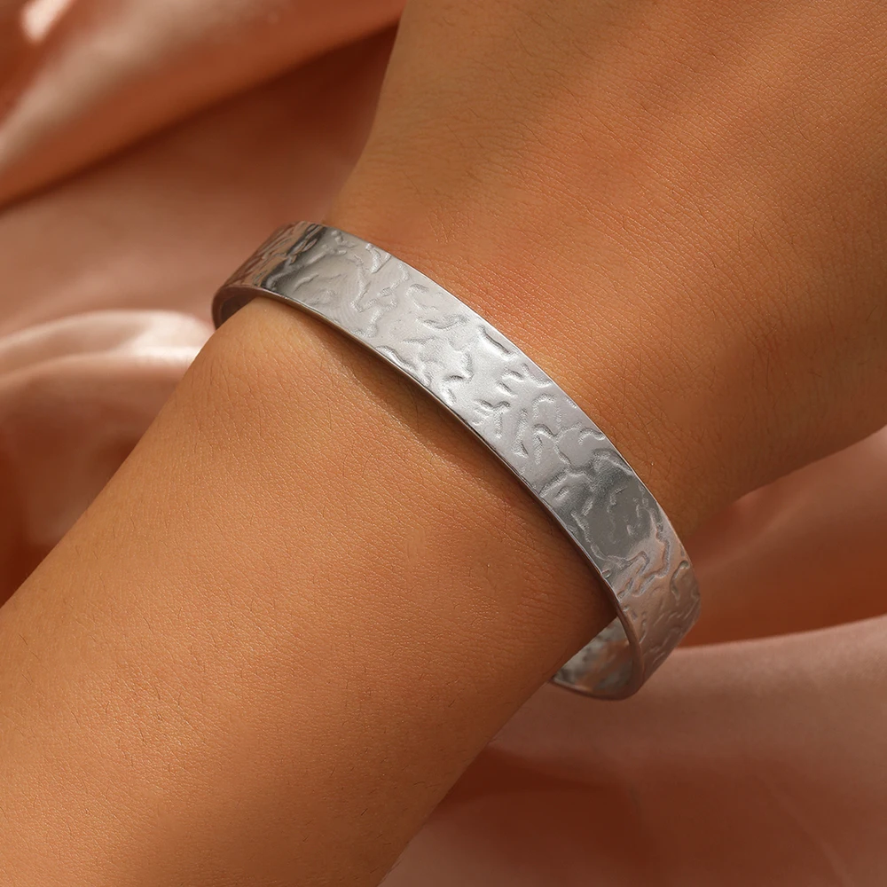 DOTIFI Stainless Steel Open Bracelet Men And Women New Fashion Wide Face Pleated Texture Bracelet Jewelry Party Creative Gifts