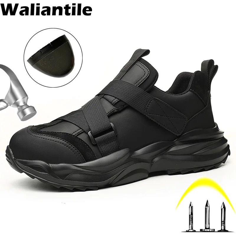 Waliantile 2024 New Men Safety Shoes Sneakers For Industrial Working Boots Anti-smashing Steel Toe Indestructible Work Footwear