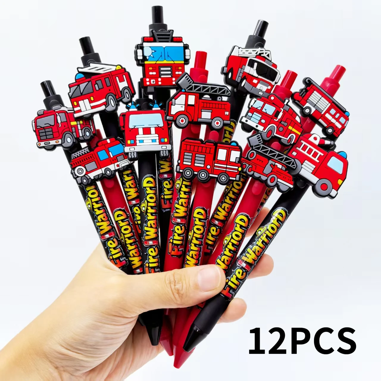 

12 sets of Fire Hero Ballpoint pens, fire truck-shaped press recording pens, writing stationery