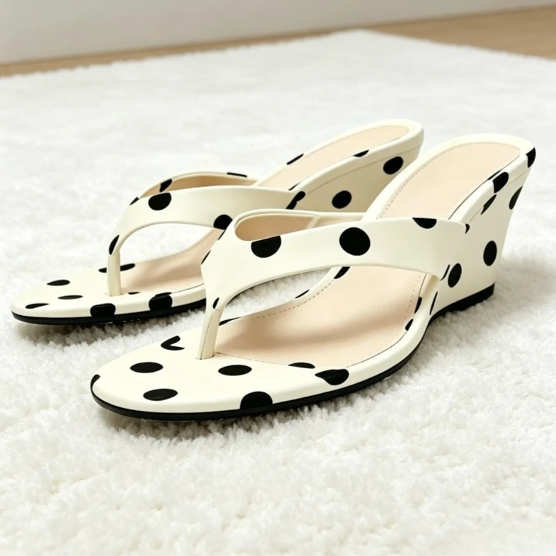 Fashion Polka Dot Wedge Sandals for Women Sexy Round Toe Clip Toe Flip Flops Summer Beach Shoes Street Style Platform Sandals