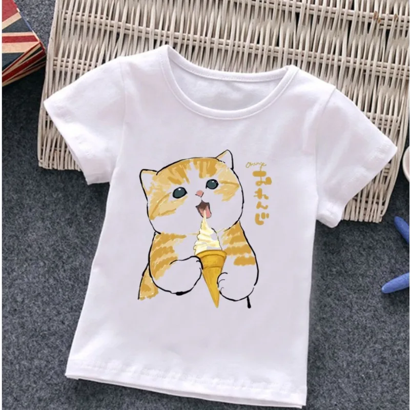 

2026 New Children's T-shirt Animal Summer Cat Funny Lively Print Pure Cotton Round Neck Parent-child Short Sleeved Summer