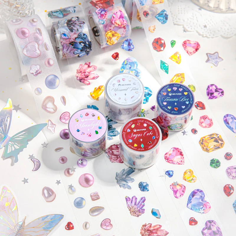 200 cm/Rolle Glitzer-Edelstein-Thema PET gestanztes Klebeband für Scrapbooking, Tagebuch, DIY, Collage, Handyhülle, dekoratives Zubehör