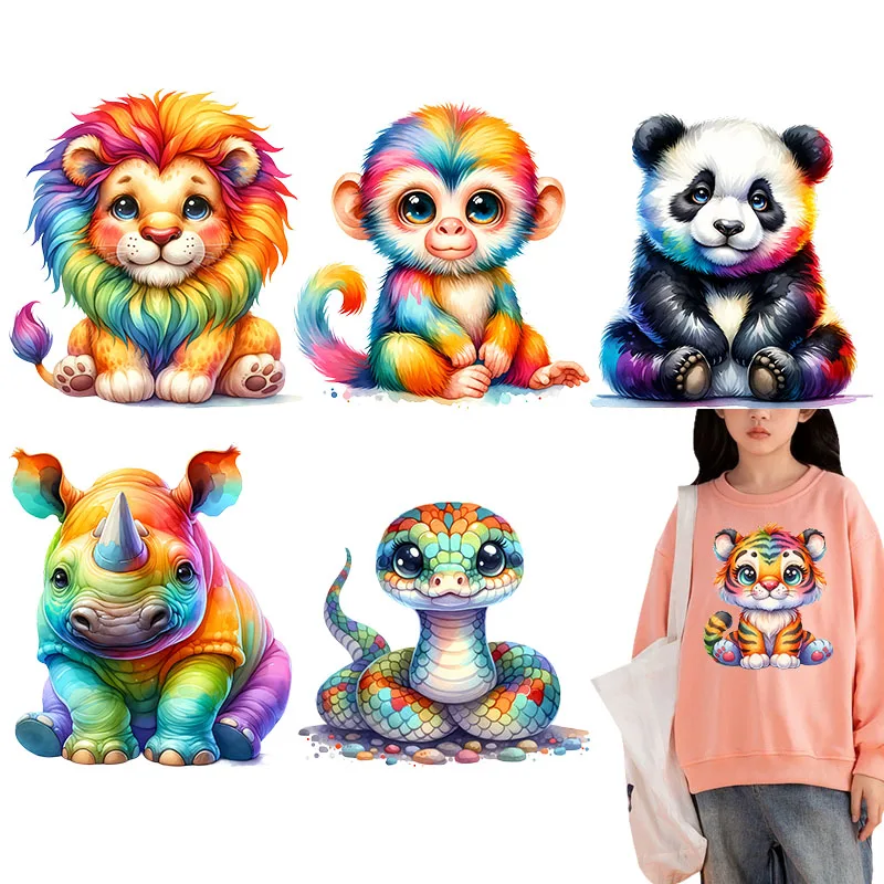 Cute Colorful Cartoon Animals Iron On Transfer Vinyl Heat Transfer Thermal Stickers On Clothes Kids Appliques