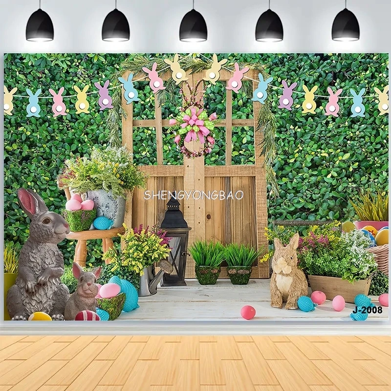 

Thanks Giving Day Green Spring Easter Day Photography Backdrops Props Hare Rabbits Eggs Wood Photo Studio Background VV-11