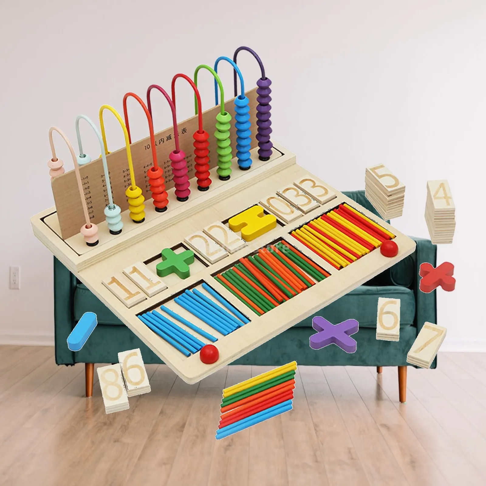 

Montessori Math Toy Chess Games with Chess Pieces Dices for Boys Kids Girls