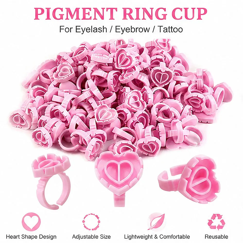 500/300/100PCS Tattoo Pigment Ring Cups Silicone Ink Holder Adjustable Finger Ring For Microblading Eyebrow Tattoo Accessories