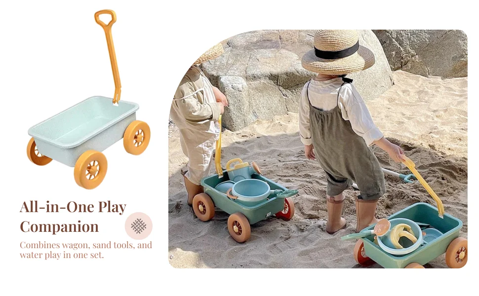 Kids Beach Trolley Wagon Toy with Large Storage for Sand Toys Travel Outdoor Play Vehicle for Children Age