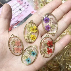 3Pcs Charm Natural Dried Flower Pendant Transparent Oval Pendant For Diy Jewelry Making Necklace Bracelet Earrings Accessories