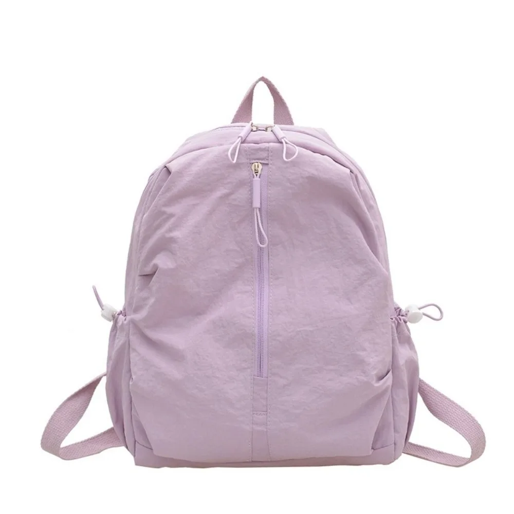 Sweet Pleated Nylon Backpack Solid Color Lightweight Rucksack Large Capacity Durable Student School Bag Women