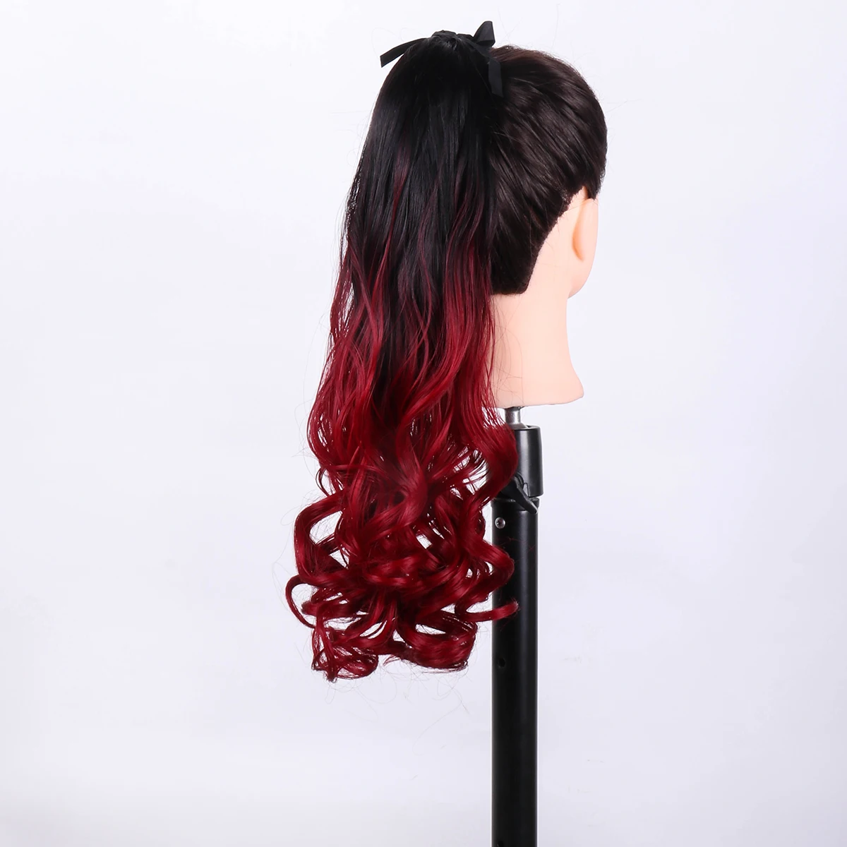 1 Pieces Synthetic Hair Extension With Strap Black-red gradient Long Wavy Curly 20 Inch Clip in Hairpiece Ponytail Full Machine