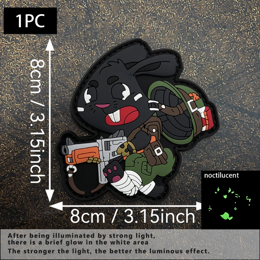 Tactical Playful Black Rabbit-Shaped Design, 2D Flat Pvc Material, with Luminous Effect, Magic Sticker Patch, Includes a Felt Backing Sticker, 1Pc Tactical Helmet Cycling Helmet Cute Functional DIY Decorative Patch